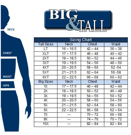 dxl big + tall|big & tall size chart.